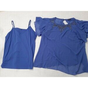 Women’s Blue Beads City Chic Wrap Shirt set over shirt & undershirt Size L large